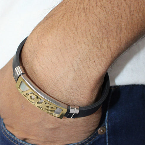 LOVE Black Leather Bracelet For Men